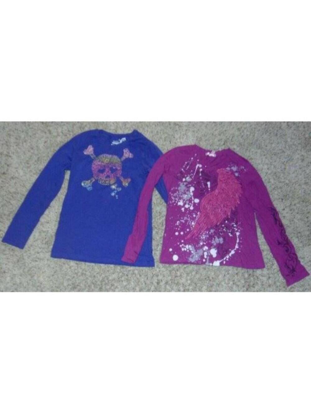 Sugar Tart Childrens Place 2 Tops 14 Girls Purple Embroidered Skull Long Sleeve